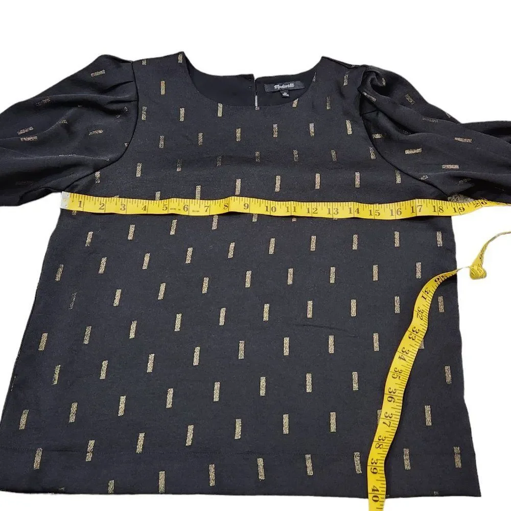 Madewell Black/Gold Metallic Jacquard Puff-Sleeve Blouse Excellent!! XS